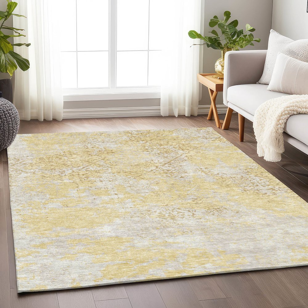 Premium Machine Washable Mayfield AMF769 Gold 2'6" x 3'10" Rug. Picture 5