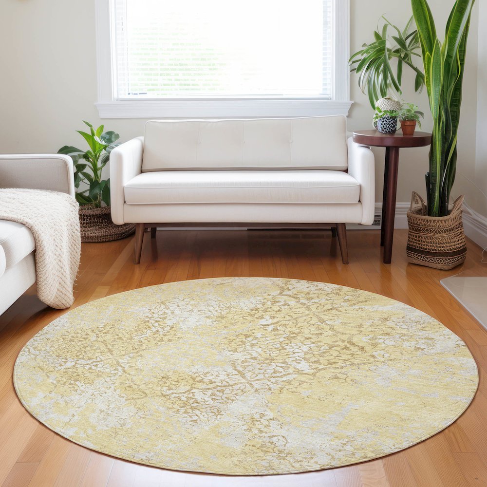 Premium Machine Washable Mayfield AMF769 Gold 8' x 8' Round Rug. Picture 5