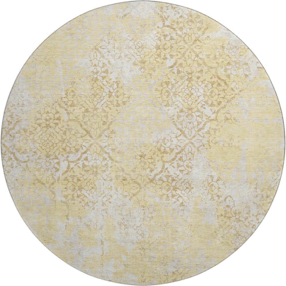 Premium Machine Washable Mayfield AMF769 Gold 8' x 8' Round Rug. Picture 1