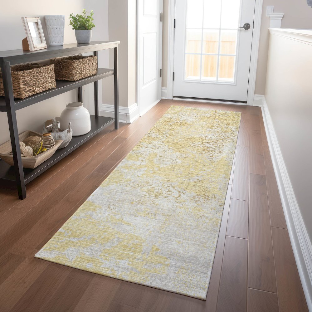 Premium Machine Washable Mayfield AMF769 Gold 2'3" x 7'6" Runner Rug. Picture 5