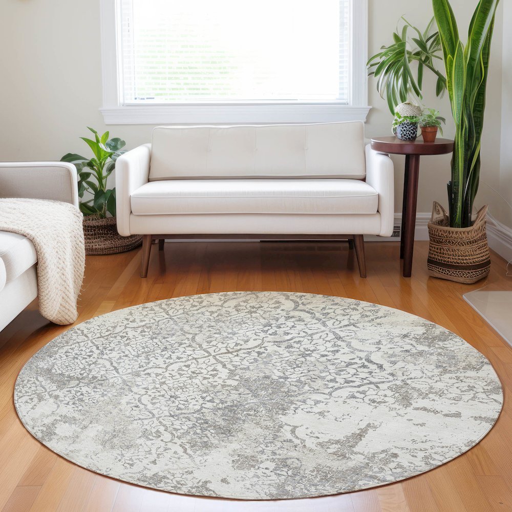 Premium Machine Washable Mayfield AMF769 Ivory 8' x 8' Round Rug. Picture 5