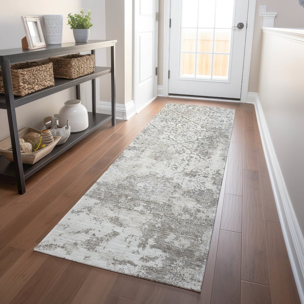 Premium Machine Washable Mayfield AMF769 Ivory 2'3" x 7'6" Runner Rug. Picture 5