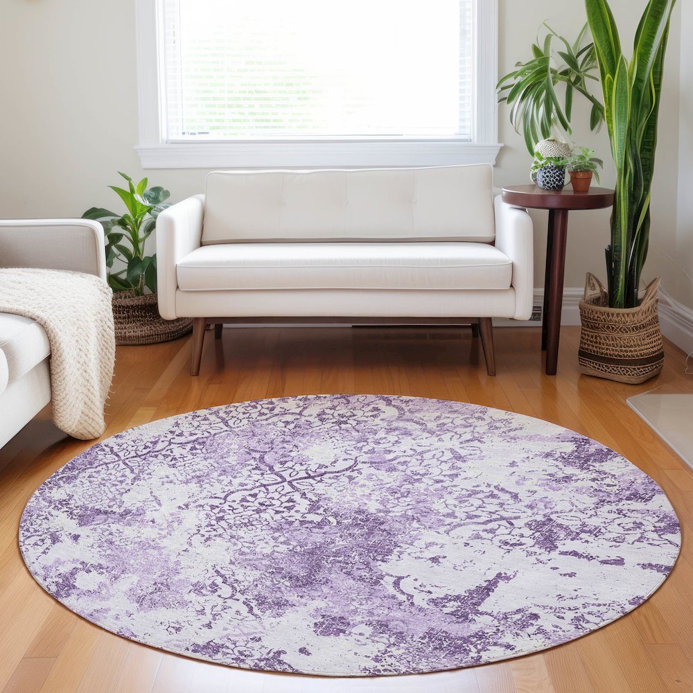 Premium Machine Washable Mayfield AMF769 Lavender 8' x 8' Round Rug. Picture 5
