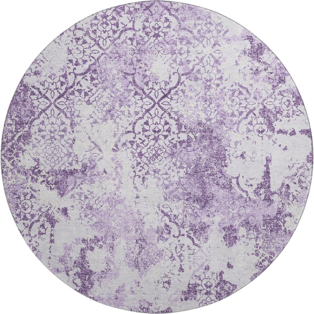 Premium Machine Washable Mayfield AMF769 Lavender 8' x 8' Round Rug. Picture 1