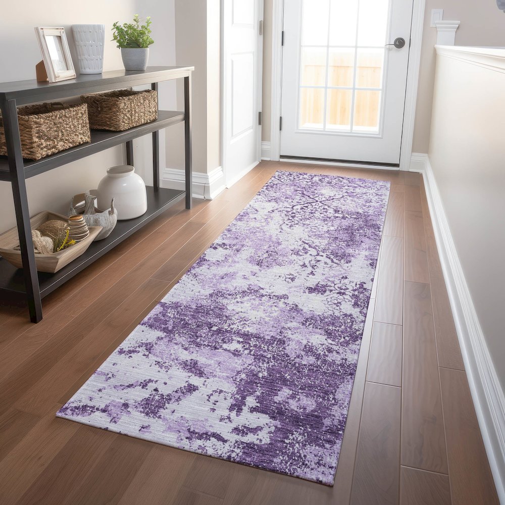 Premium Machine Washable Mayfield AMF769 Lavender 2'3" x 7'6" Runner Rug. Picture 5
