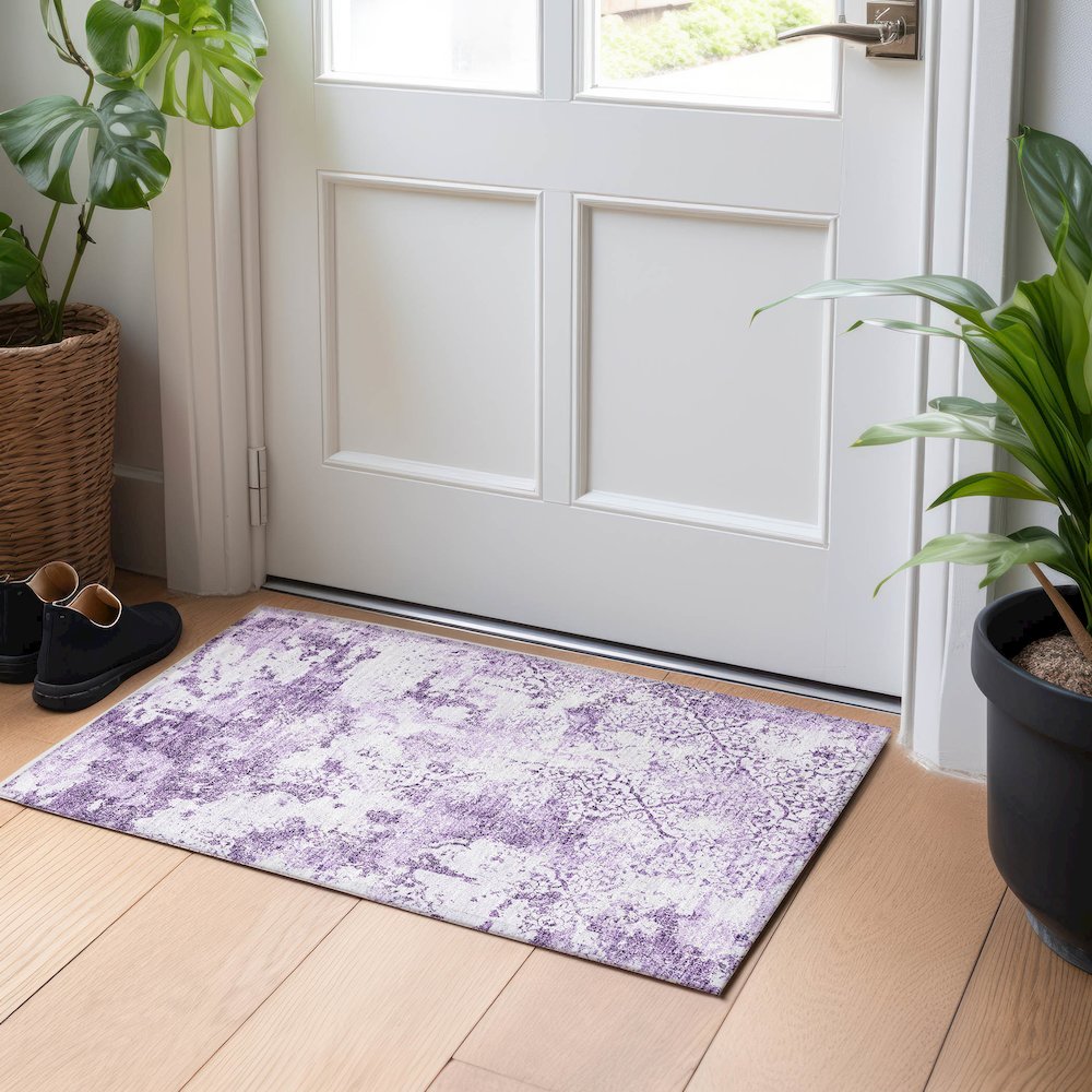 Premium Machine Washable Mayfield AMF769 Lavender 1'8" x 2'6" Rug. Picture 5