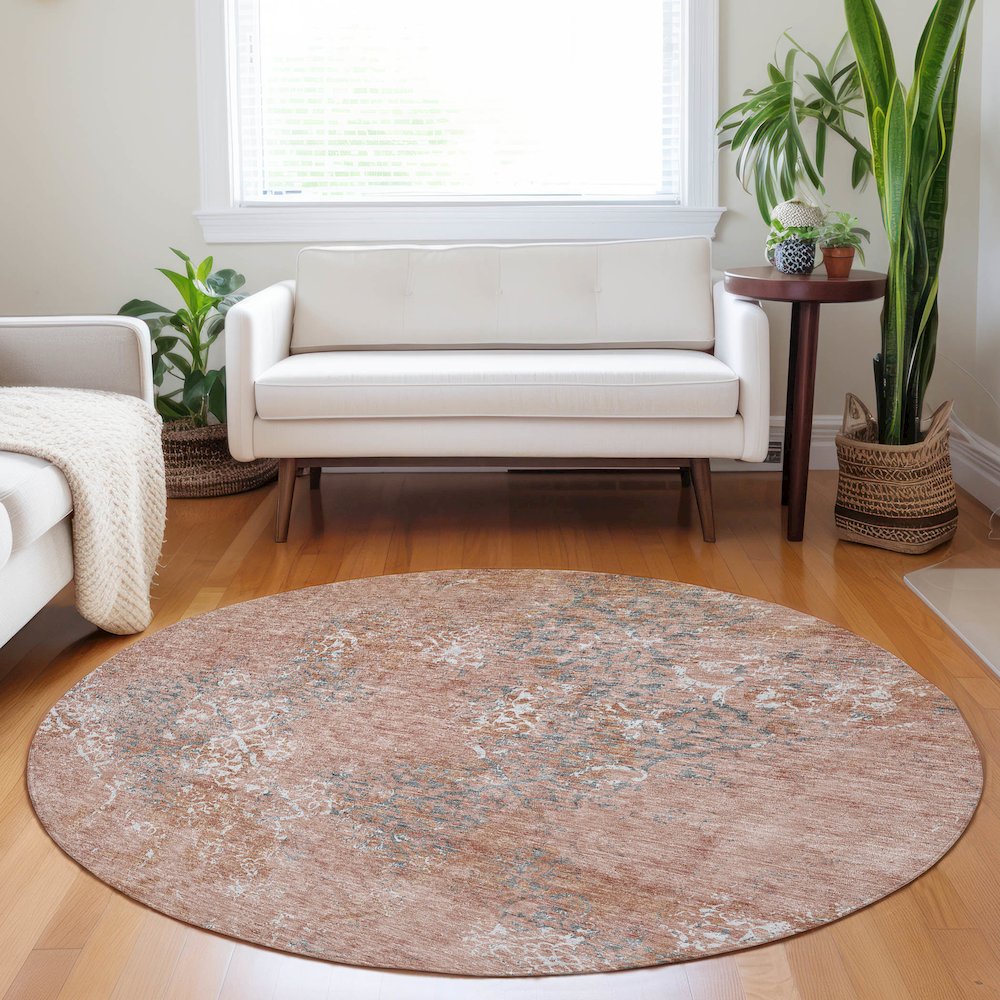 Premium Machine Washable Mayfield AMF769 Salmon 8' x 8' Round Rug. Picture 5