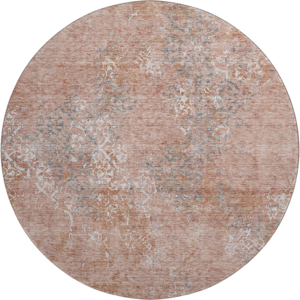 Premium Machine Washable Mayfield AMF769 Salmon 8' x 8' Round Rug. Picture 1