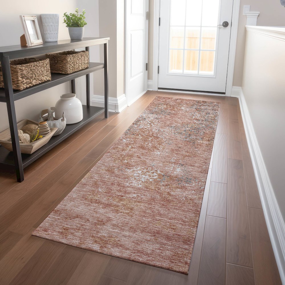 Premium Machine Washable Mayfield AMF769 Salmon 2'3" x 7'6" Runner Rug. Picture 5