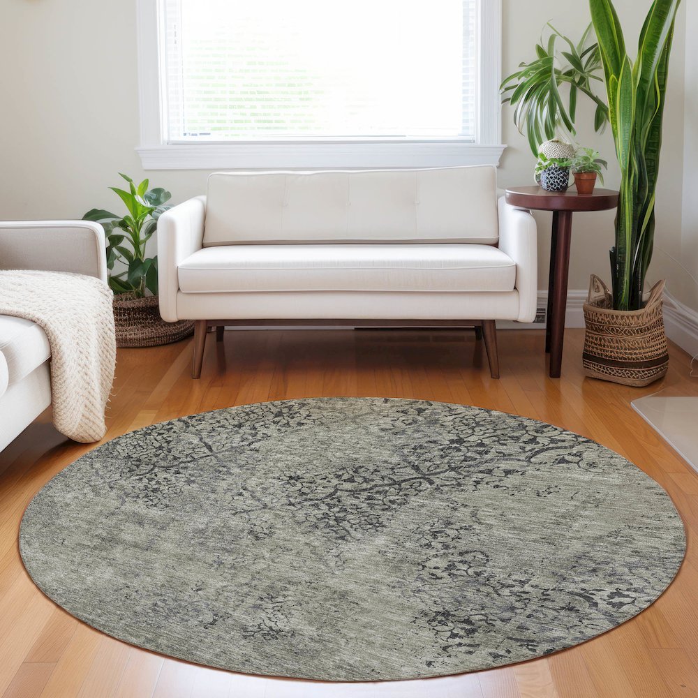 Premium Machine Washable Mayfield AMF769 Taupe 8' x 8' Round Rug. Picture 5