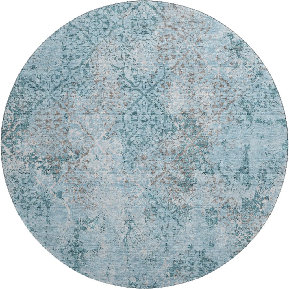 Premium Machine Washable Mayfield AMF769 Teal 8' x 8' Round Rug. Picture 1