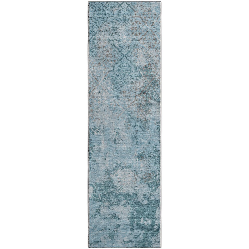 Premium Machine Washable Mayfield AMF769 Teal 2'3" x 7'6" Runner Rug. Picture 1