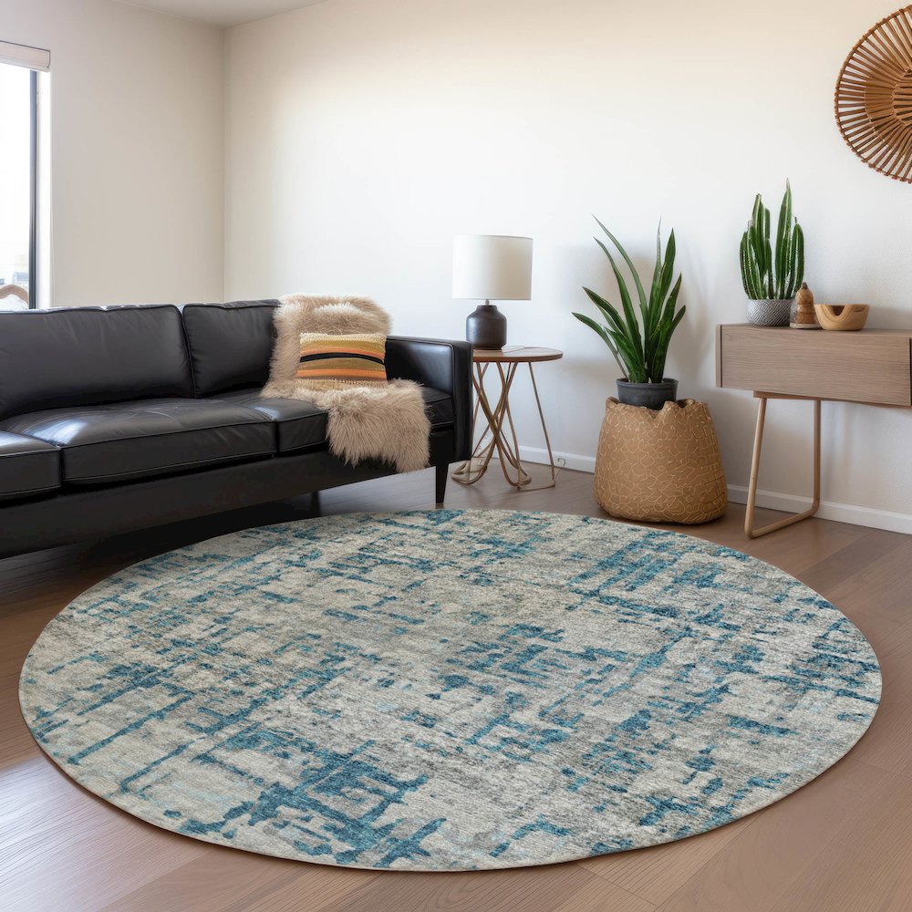Premium Machine Washable Mayfield  Peacock 8' x 8' Round Rug. Picture 5