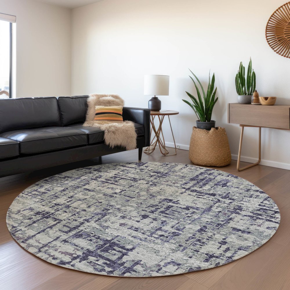 Premium Machine Washable Mayfield  Purple 8' x 8' Round Rug. Picture 5