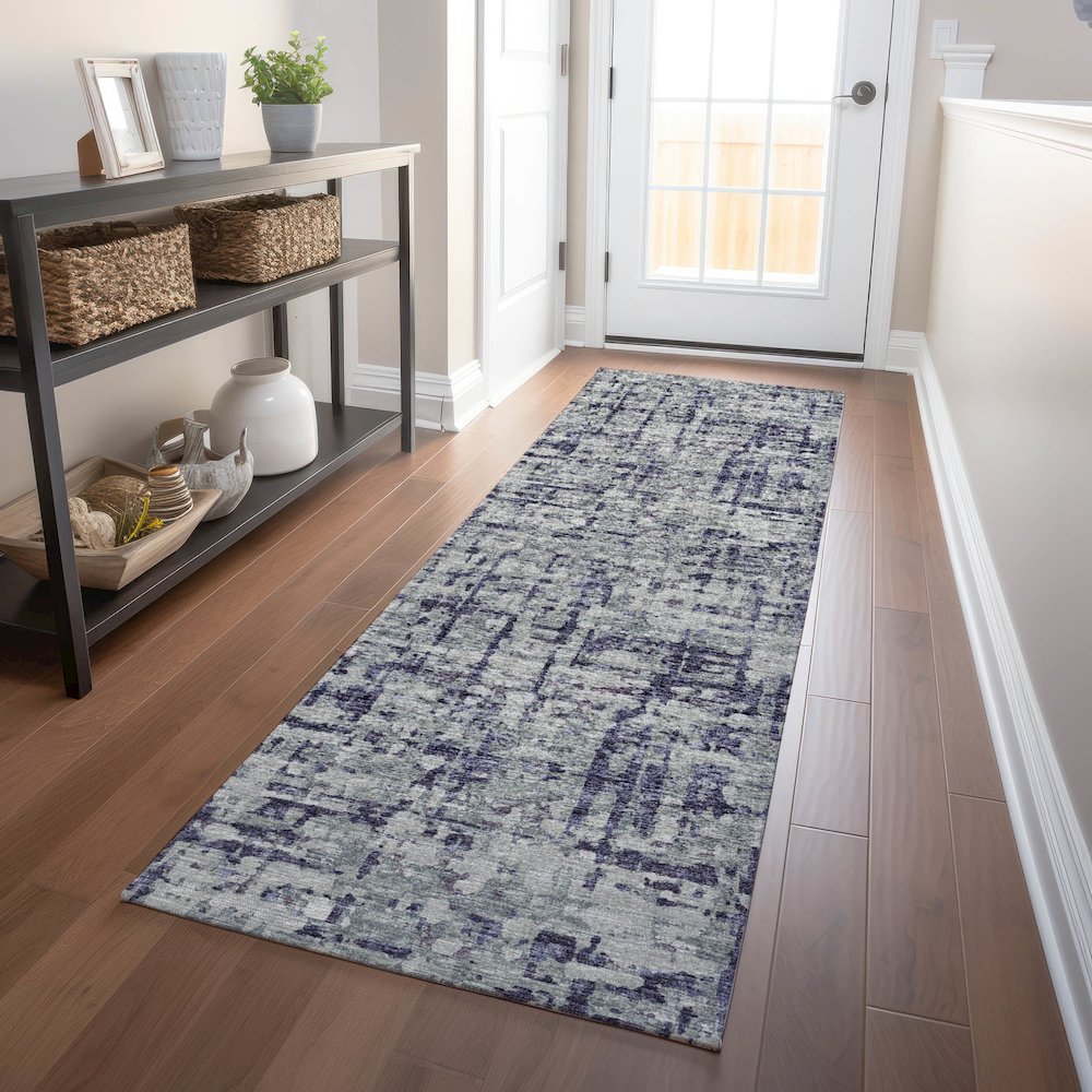 Premium Machine Washable Mayfield  Purple 2'3" x 7'6" Runner Rug. Picture 5