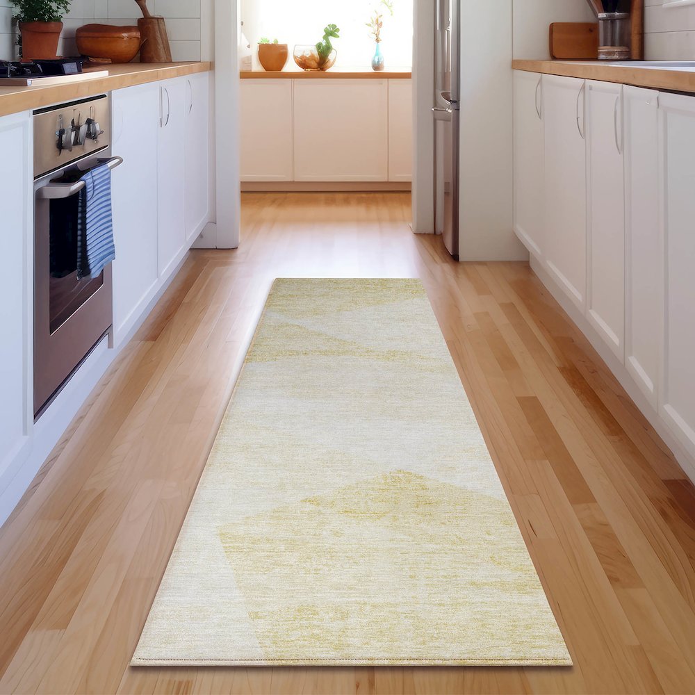 Premium Machine Washable Mayfield AMF770 Gold 2'3" x 7'6" Runner Rug. Picture 5
