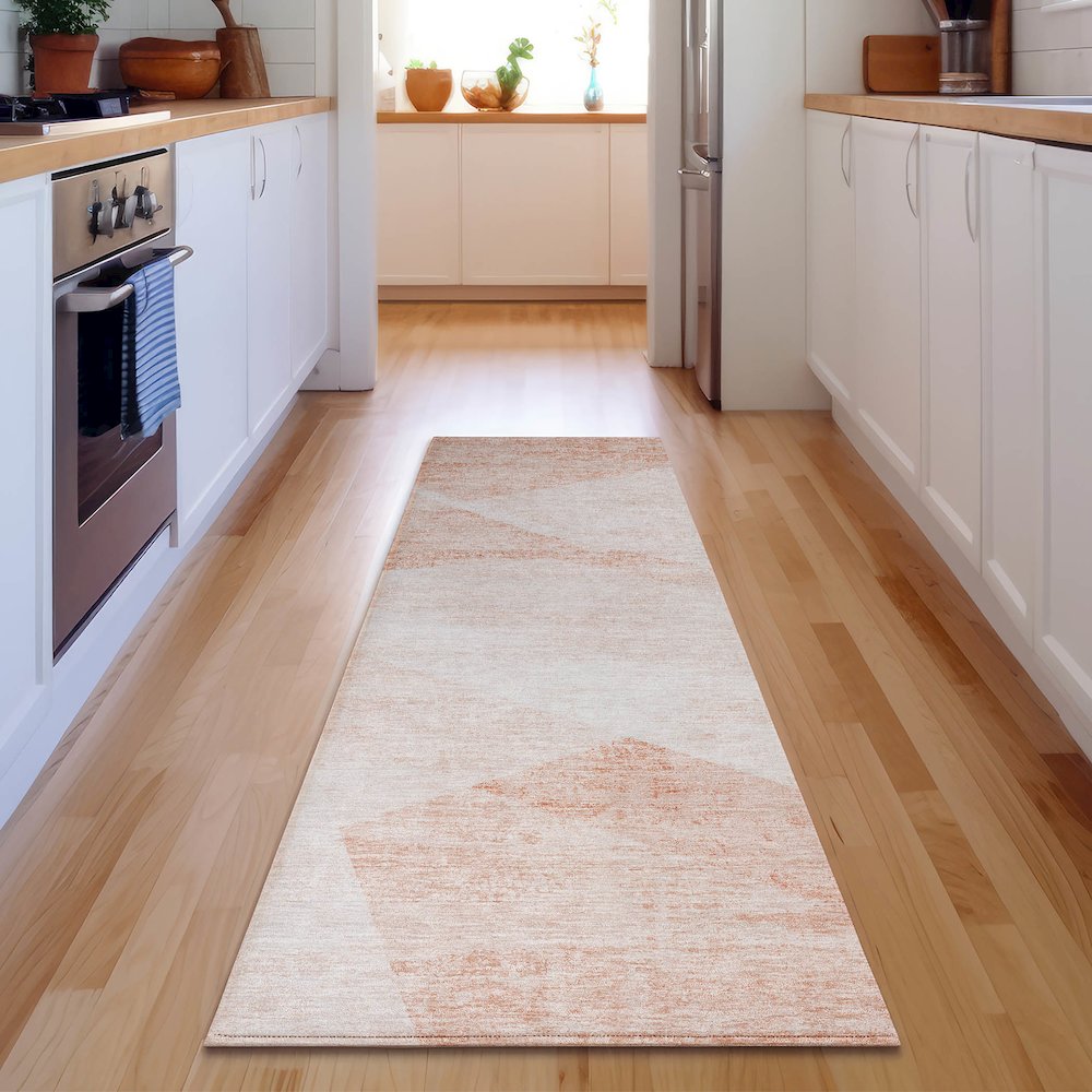 Premium Machine Washable Mayfield AMF770 Salmon 2'3" x 7'6" Runner Rug. Picture 5