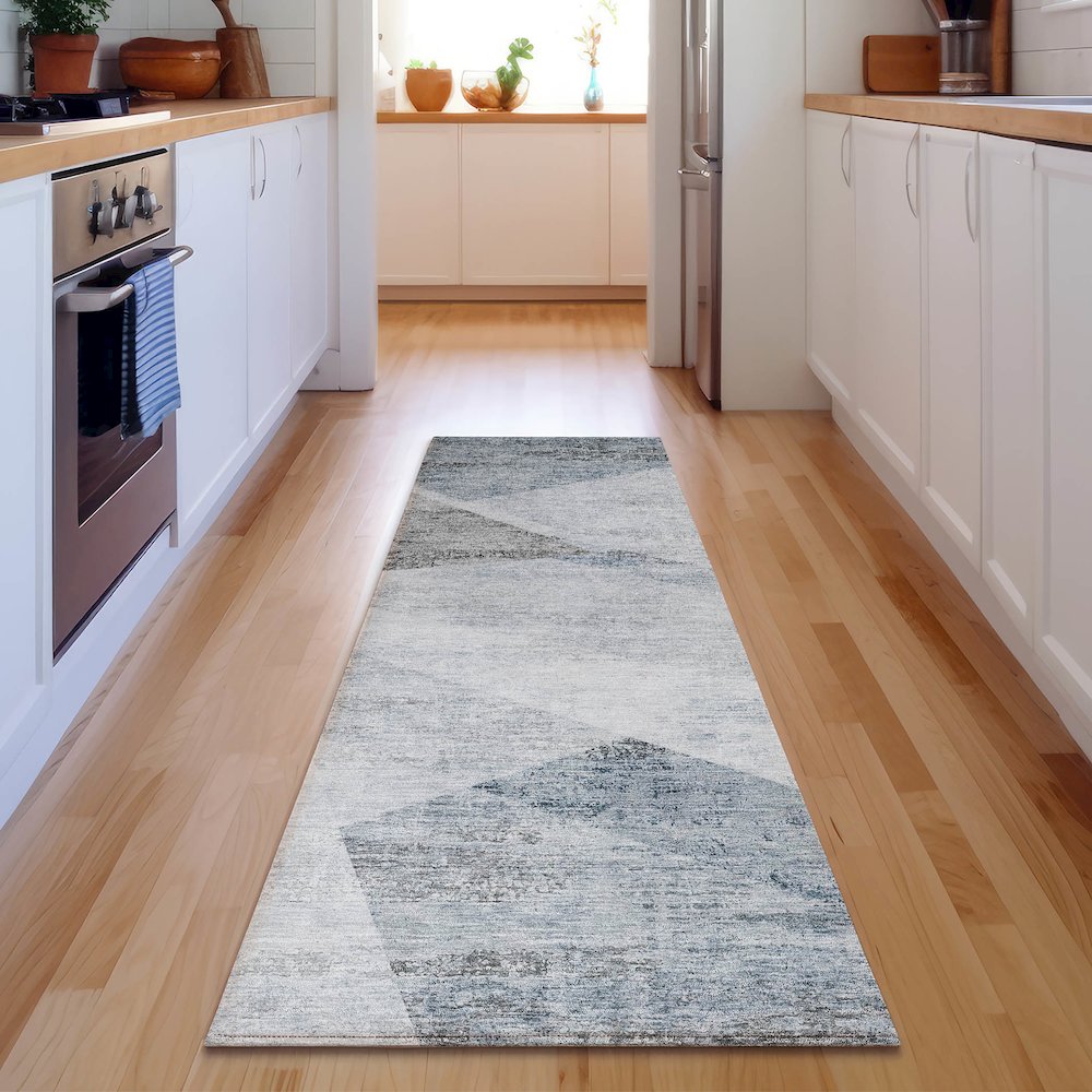 Premium Machine Washable Mayfield AMF770 Sky 2'3" x 7'6" Runner Rug. Picture 5