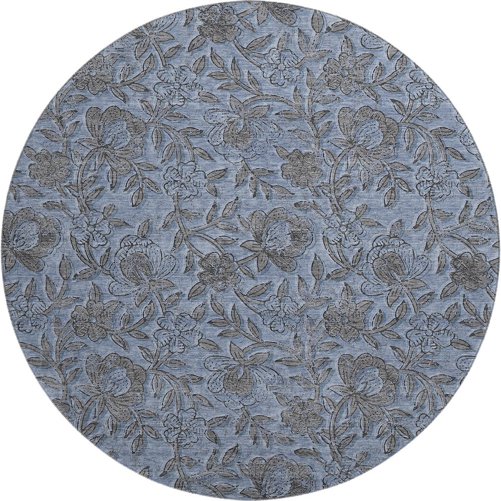 Premium Machine Washable Mayfield AMF771 Blue 8' x 8' Round Rug. Picture 1