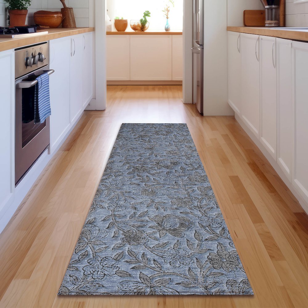 Premium Machine Washable Mayfield AMF771 Blue 2'3" x 7'6" Runner Rug. Picture 5