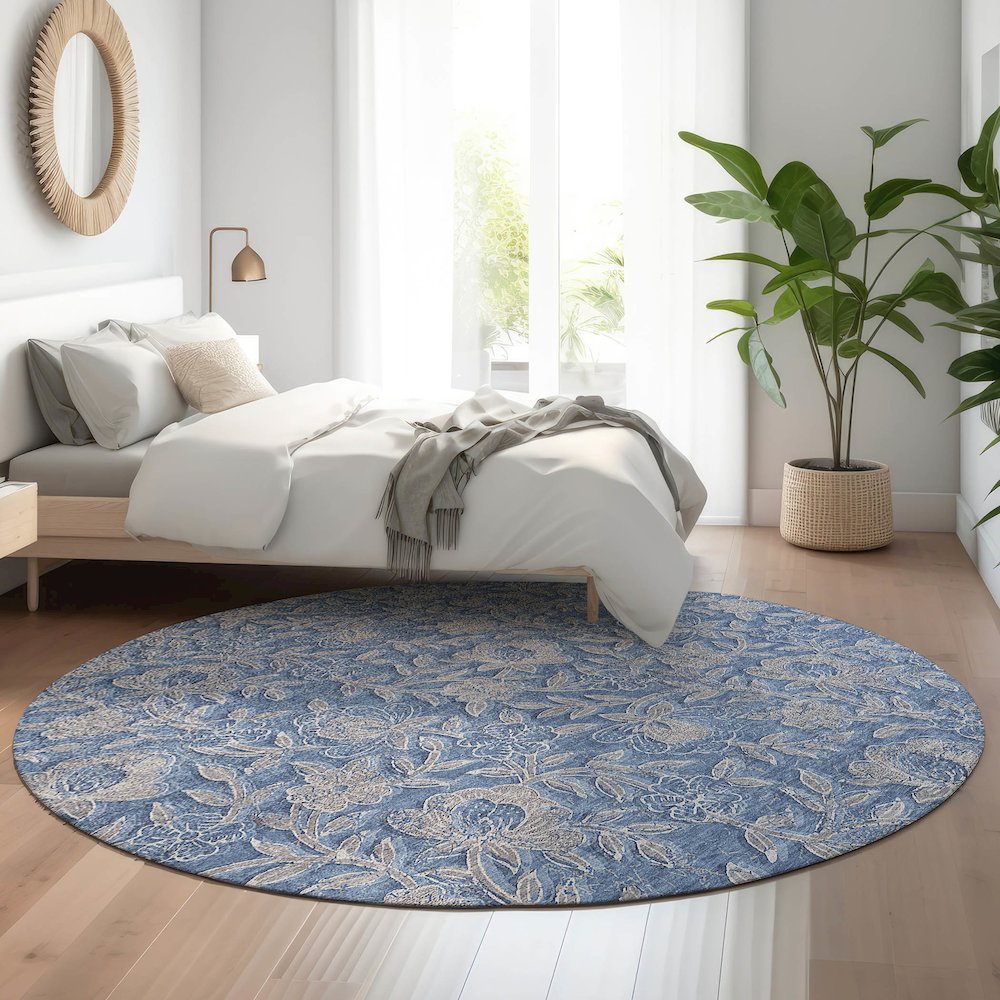 Premium Machine Washable Mayfield AMF771 Denim 8' x 8' Round Rug. Picture 5