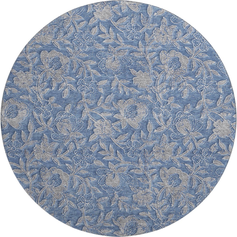 Premium Machine Washable Mayfield AMF771 Denim 8' x 8' Round Rug. Picture 1