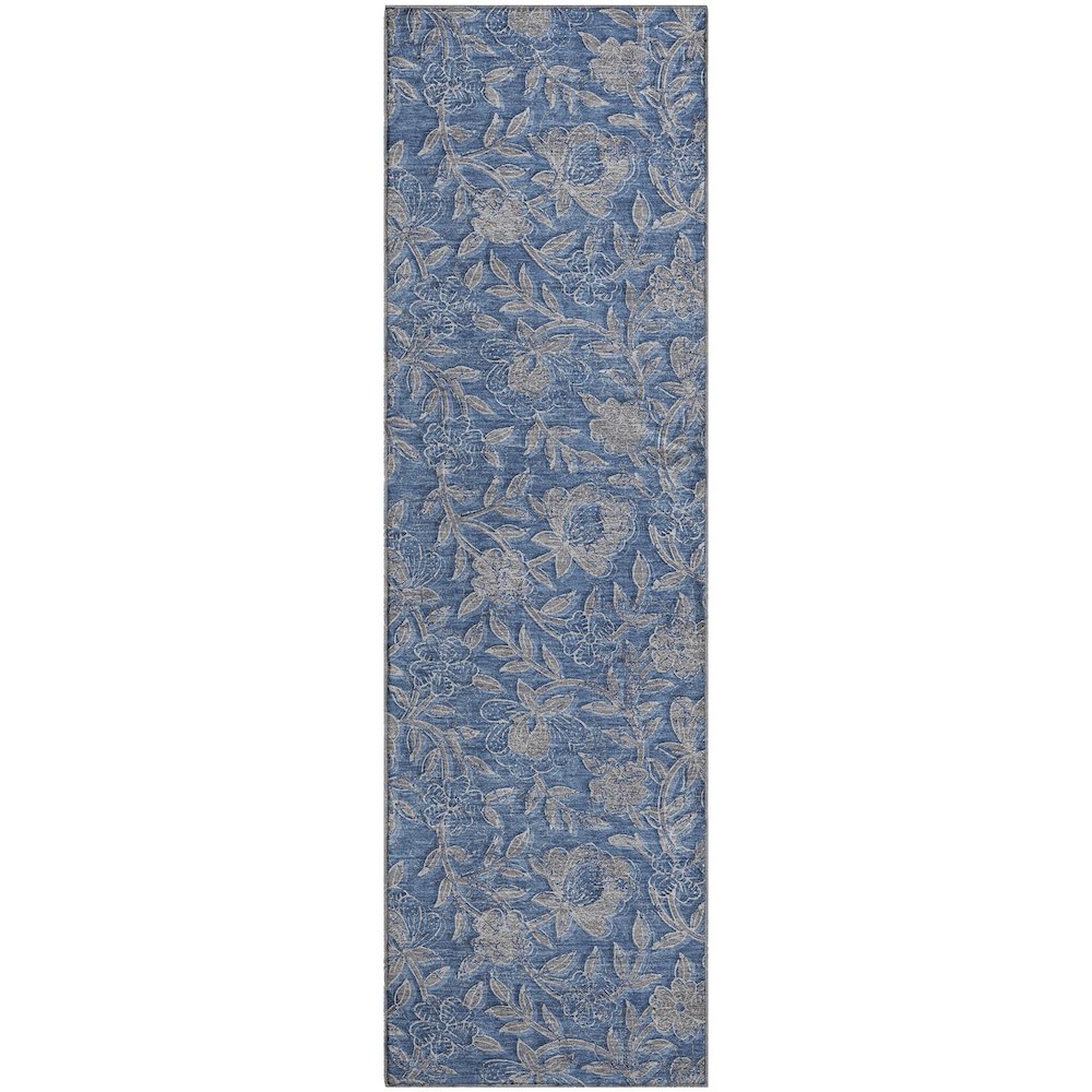Premium Machine Washable Mayfield AMF771 Denim 2'3" x 7'6" Runner Rug. Picture 1