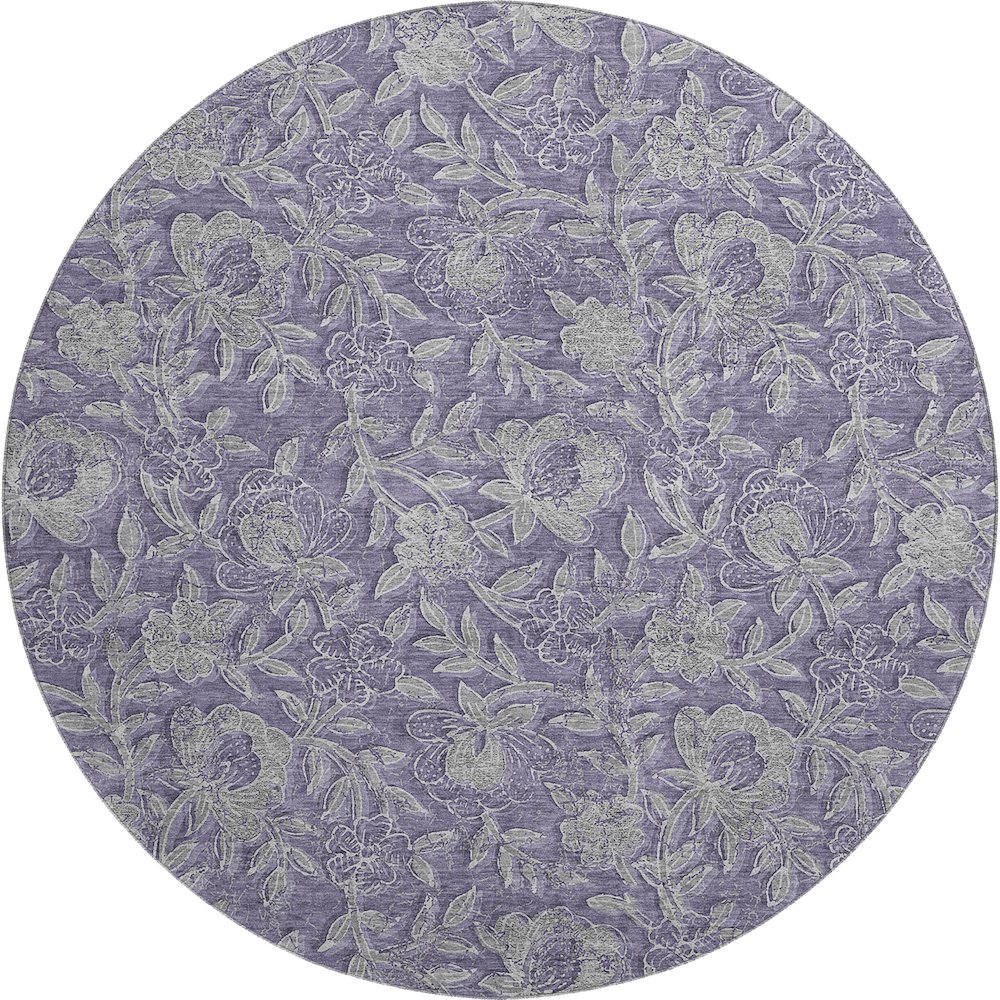 Premium Machine Washable Mayfield AMF771 Eggplant 8' x 8' Round Rug. Picture 1