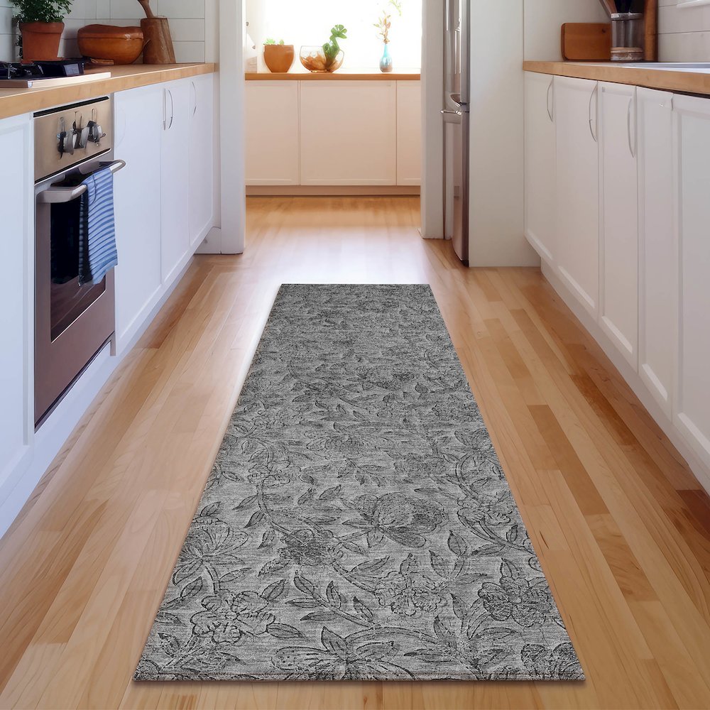 Premium Machine Washable Mayfield AMF771 Gray 2'3" x 7'6" Runner Rug. Picture 5