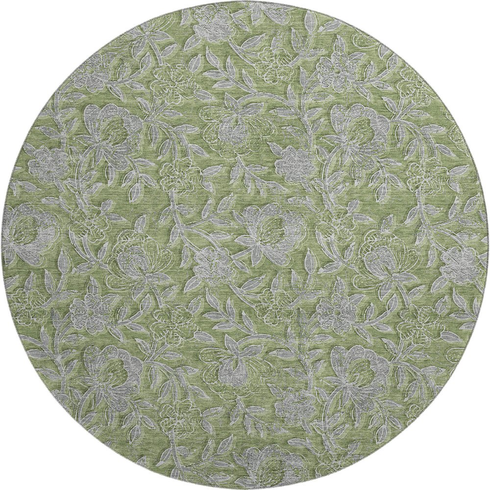 Premium Machine Washable Mayfield AMF771 Olive 8' x 8' Round Rug. Picture 1