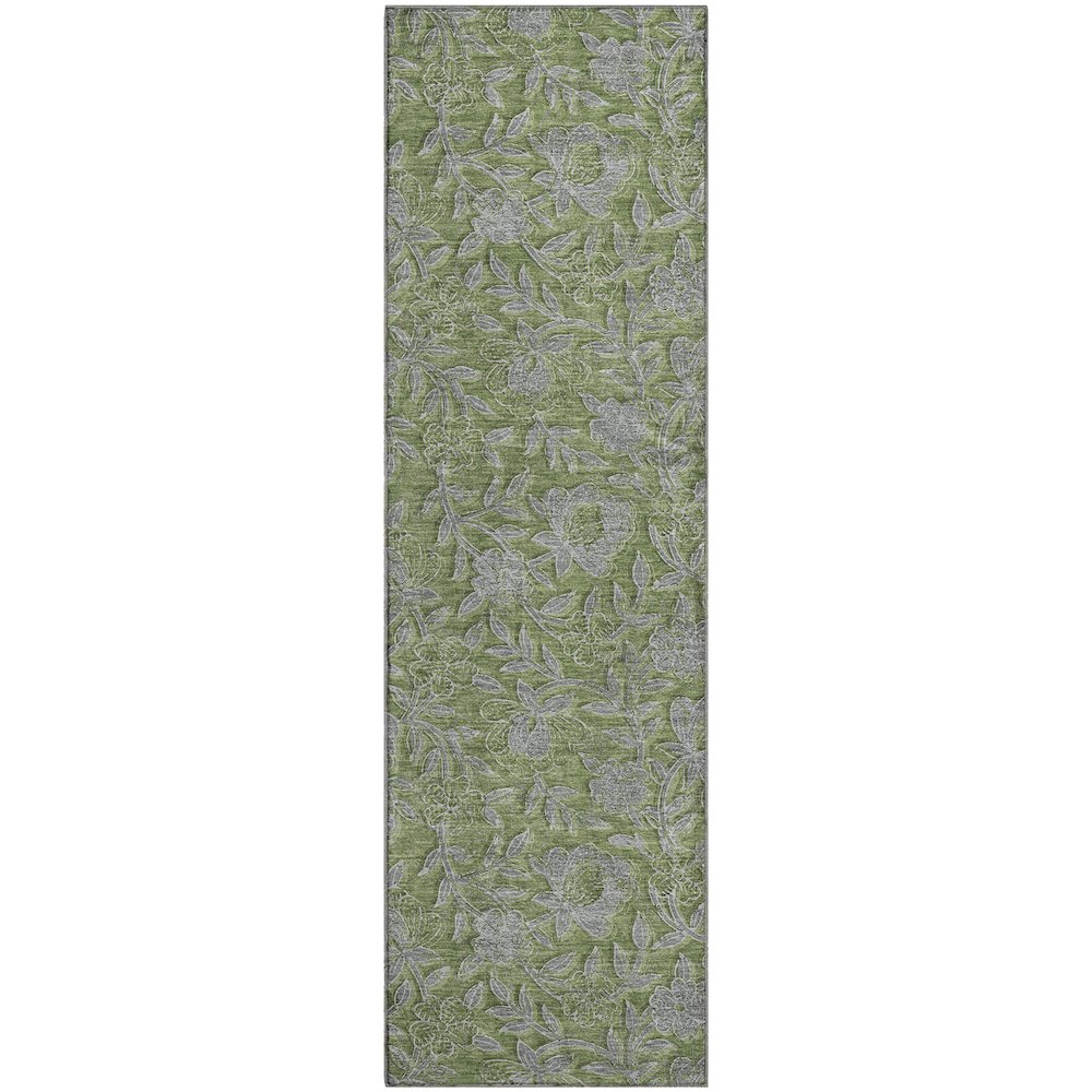 Premium Machine Washable Mayfield AMF771 Olive 2'3" x 7'6" Runner Rug. Picture 1