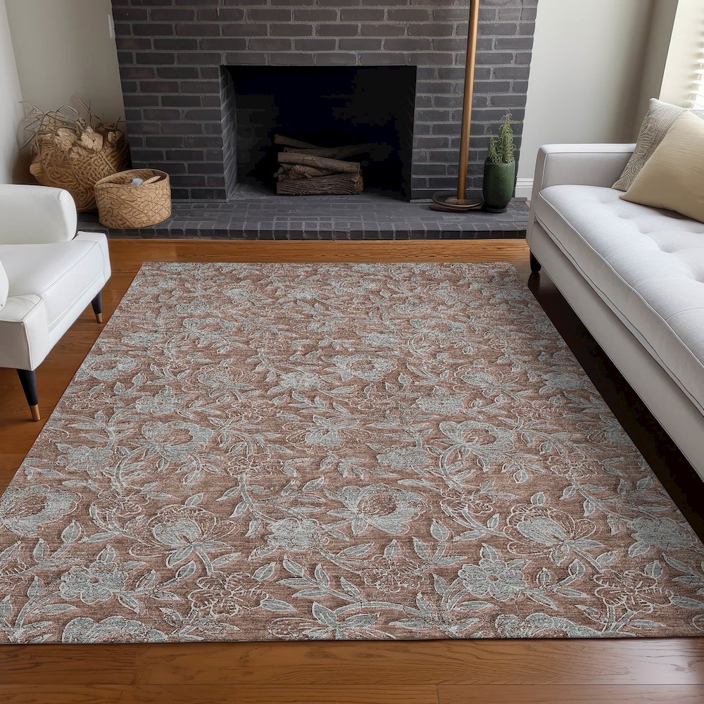 Premium Machine Washable Mayfield AMF771 Terracotta 2'6" x 3'10" Rug. Picture 5