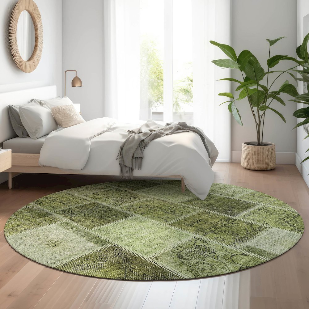Premium Machine Washable Mayfield AMF772 Olive 8' x 8' Round Rug. Picture 5