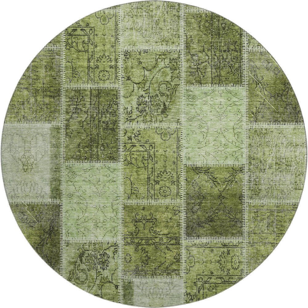 Premium Machine Washable Mayfield AMF772 Olive 8' x 8' Round Rug. Picture 1