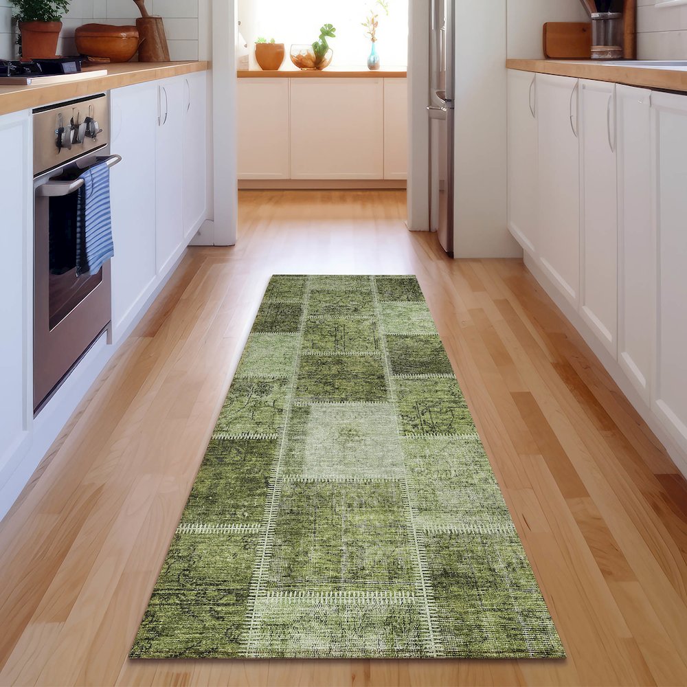 Premium Machine Washable Mayfield AMF772 Olive 2'3" x 7'6" Runner Rug. Picture 5