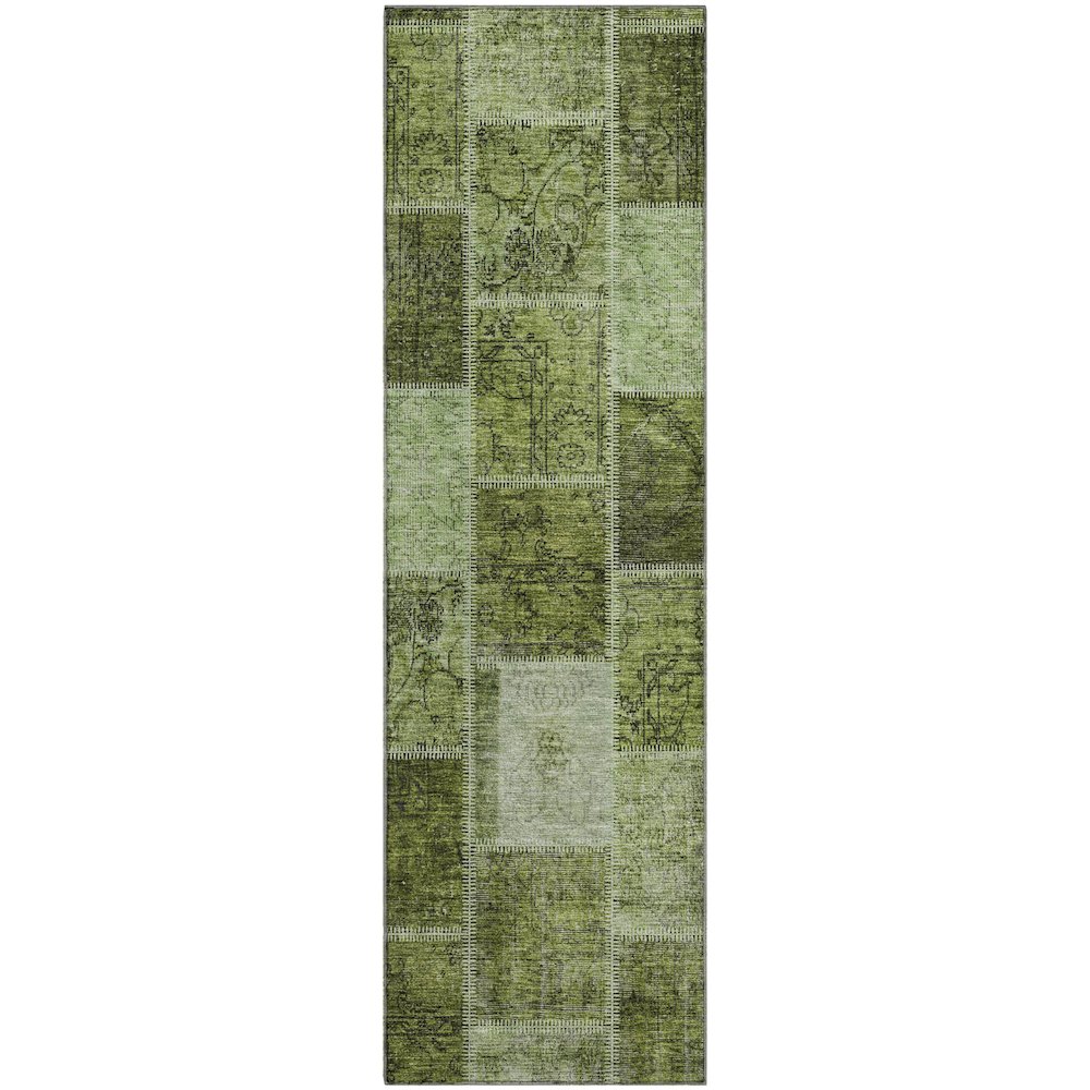 Premium Machine Washable Mayfield AMF772 Olive 2'3" x 7'6" Runner Rug. Picture 1