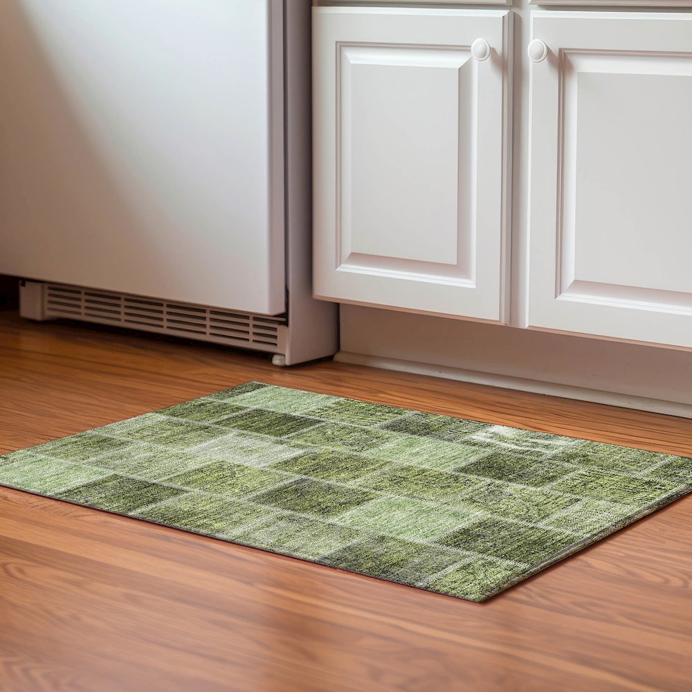 Premium Machine Washable Mayfield AMF772 Olive 1'8" x 2'6" Rug. Picture 5