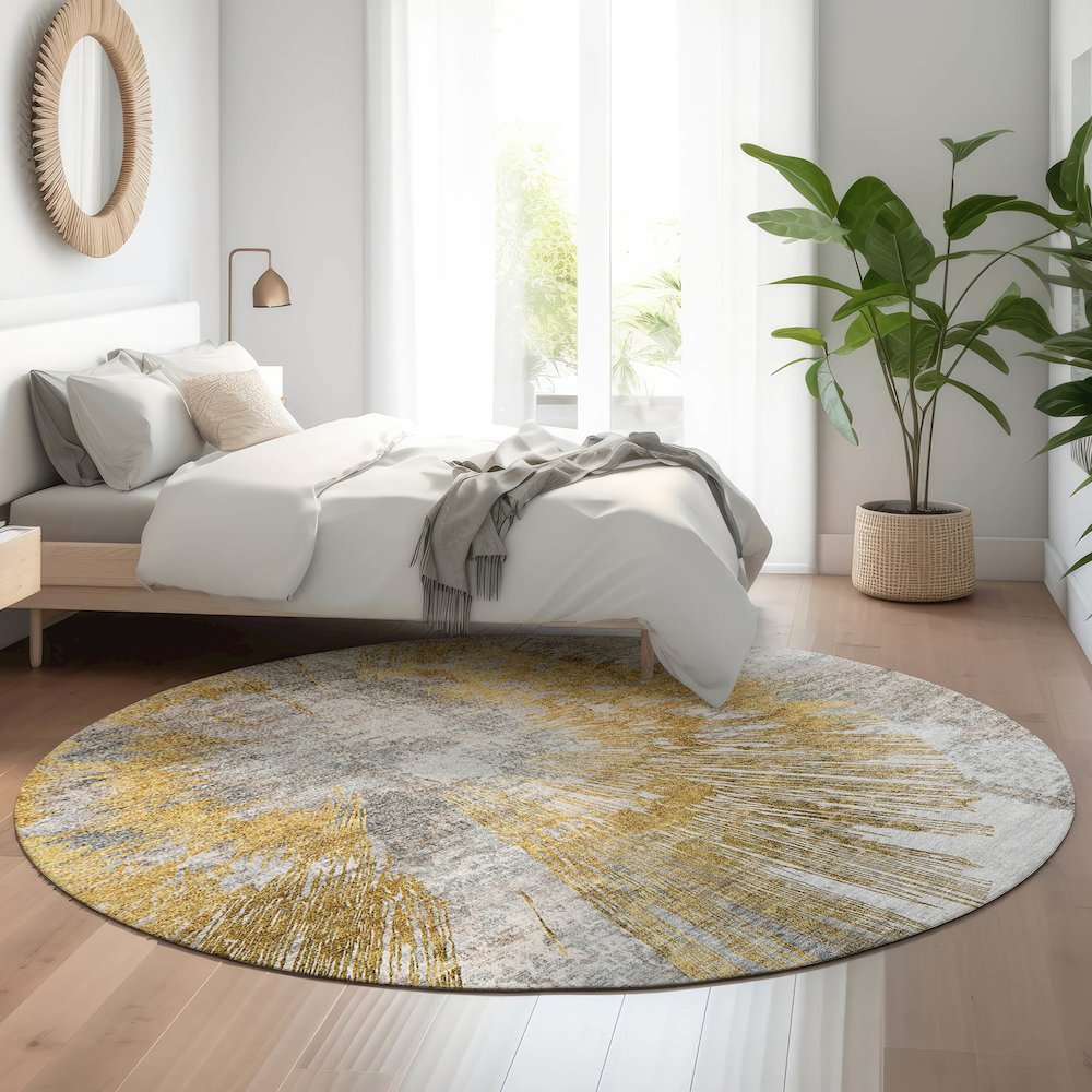 Premium Machine Washable Mayfield AMF773 Gold 8' x 8' Round Rug. Picture 5