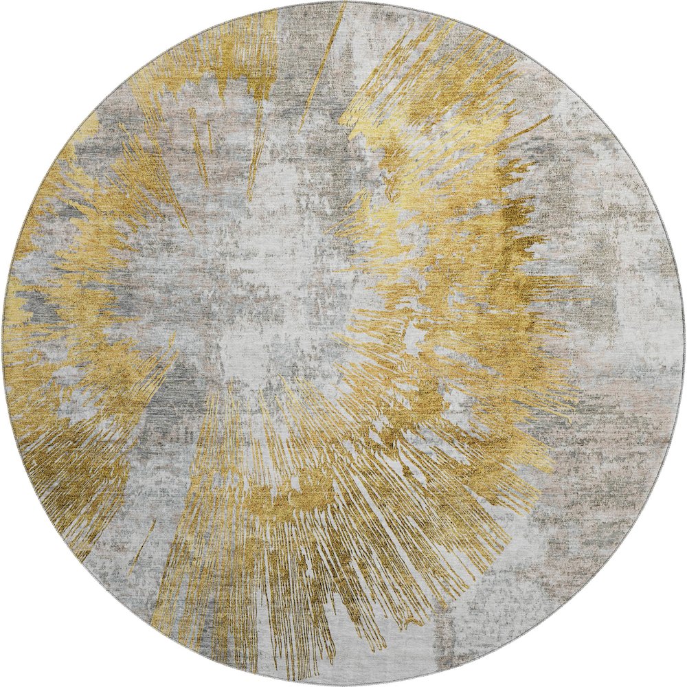 Premium Machine Washable Mayfield AMF773 Gold 8' x 8' Round Rug. Picture 1