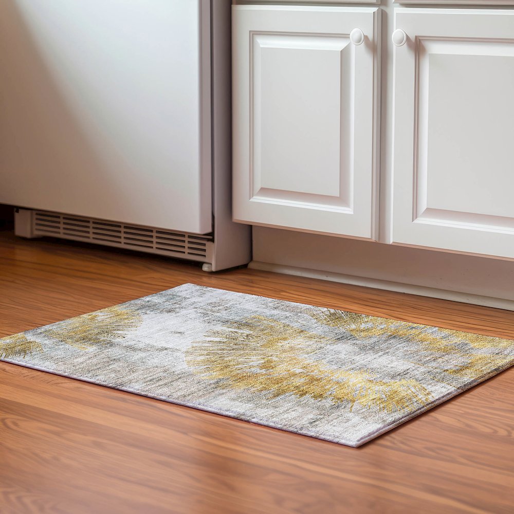 Premium Machine Washable Mayfield AMF773 Gold 1'8" x 2'6" Rug. Picture 5