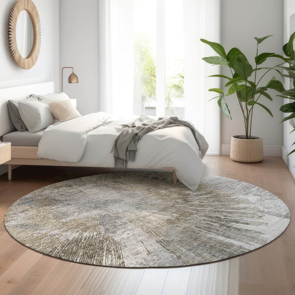 Premium Machine Washable Mayfield AMF773 Taupe 8' x 8' Round Rug. Picture 5