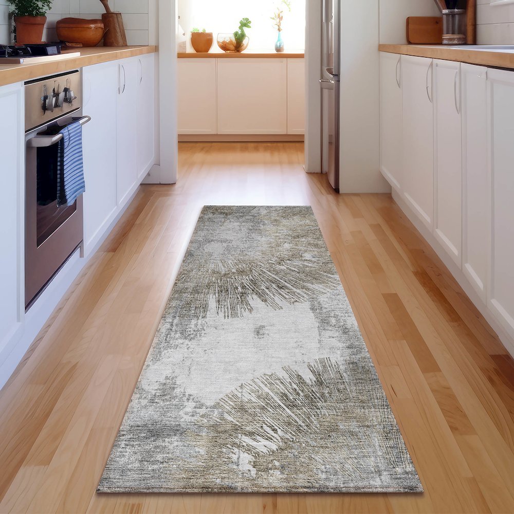 Premium Machine Washable Mayfield AMF773 Taupe 2'3" x 7'6" Runner Rug. Picture 5