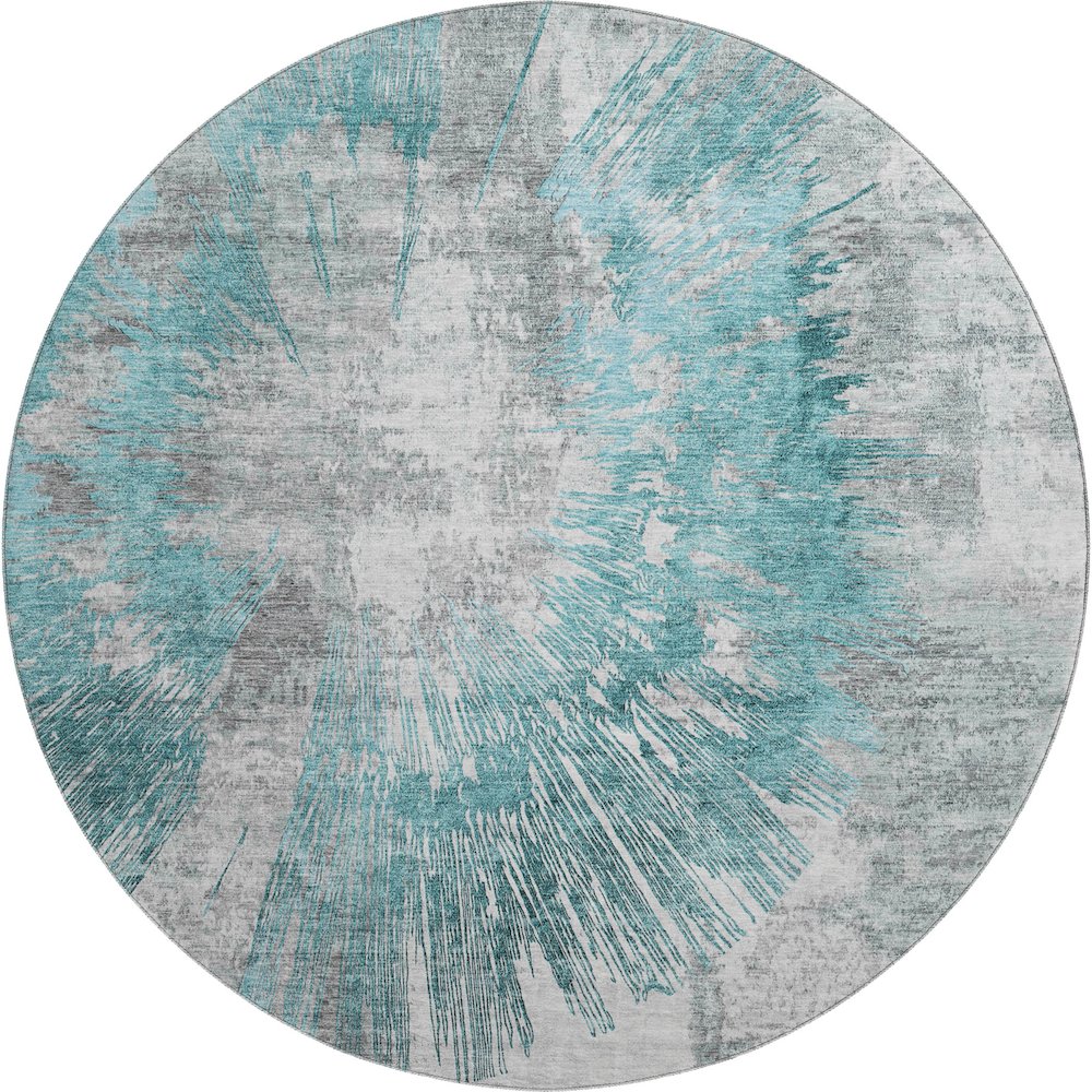 Premium Machine Washable Mayfield AMF773 Teal 8' x 8' Round Rug. Picture 1