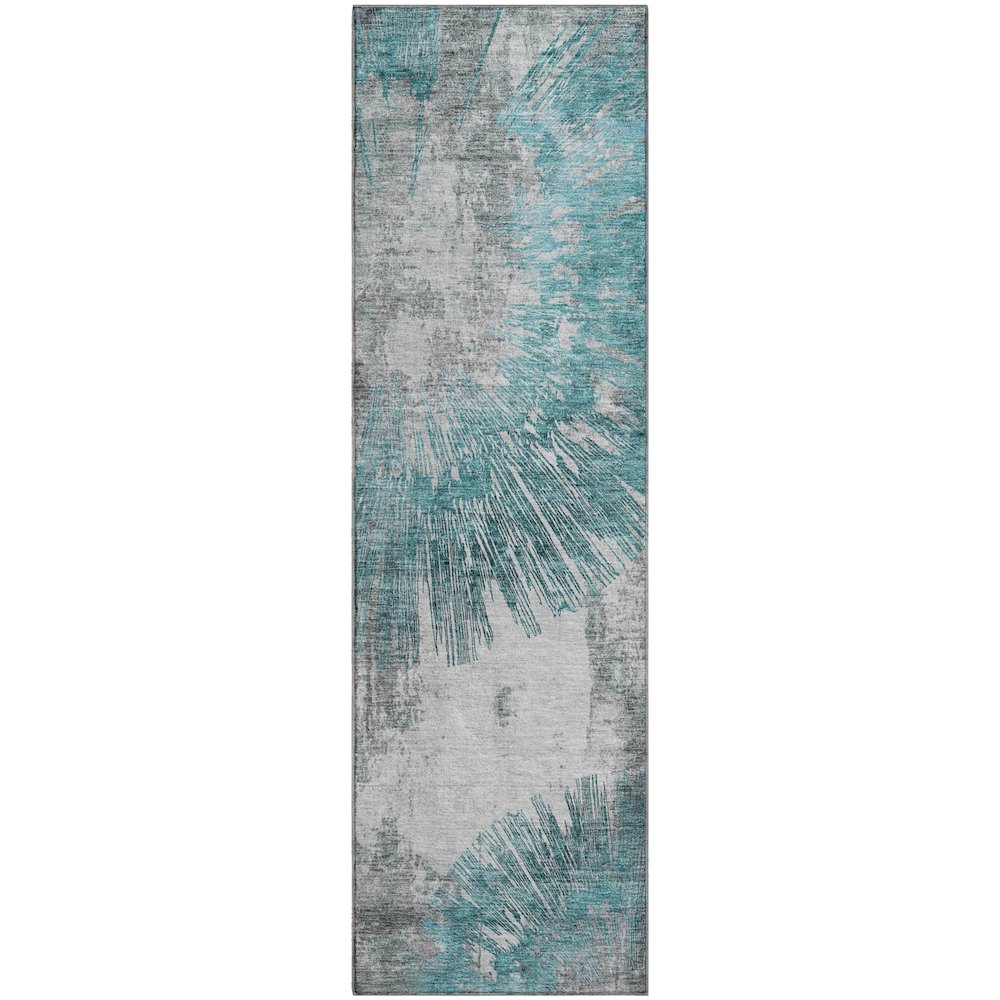 Premium Machine Washable Mayfield AMF773 Teal 2'3" x 7'6" Runner Rug. Picture 1