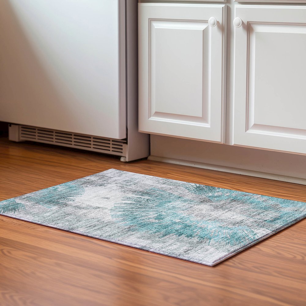 Premium Machine Washable Mayfield AMF773 Teal 1'8" x 2'6" Rug. Picture 5