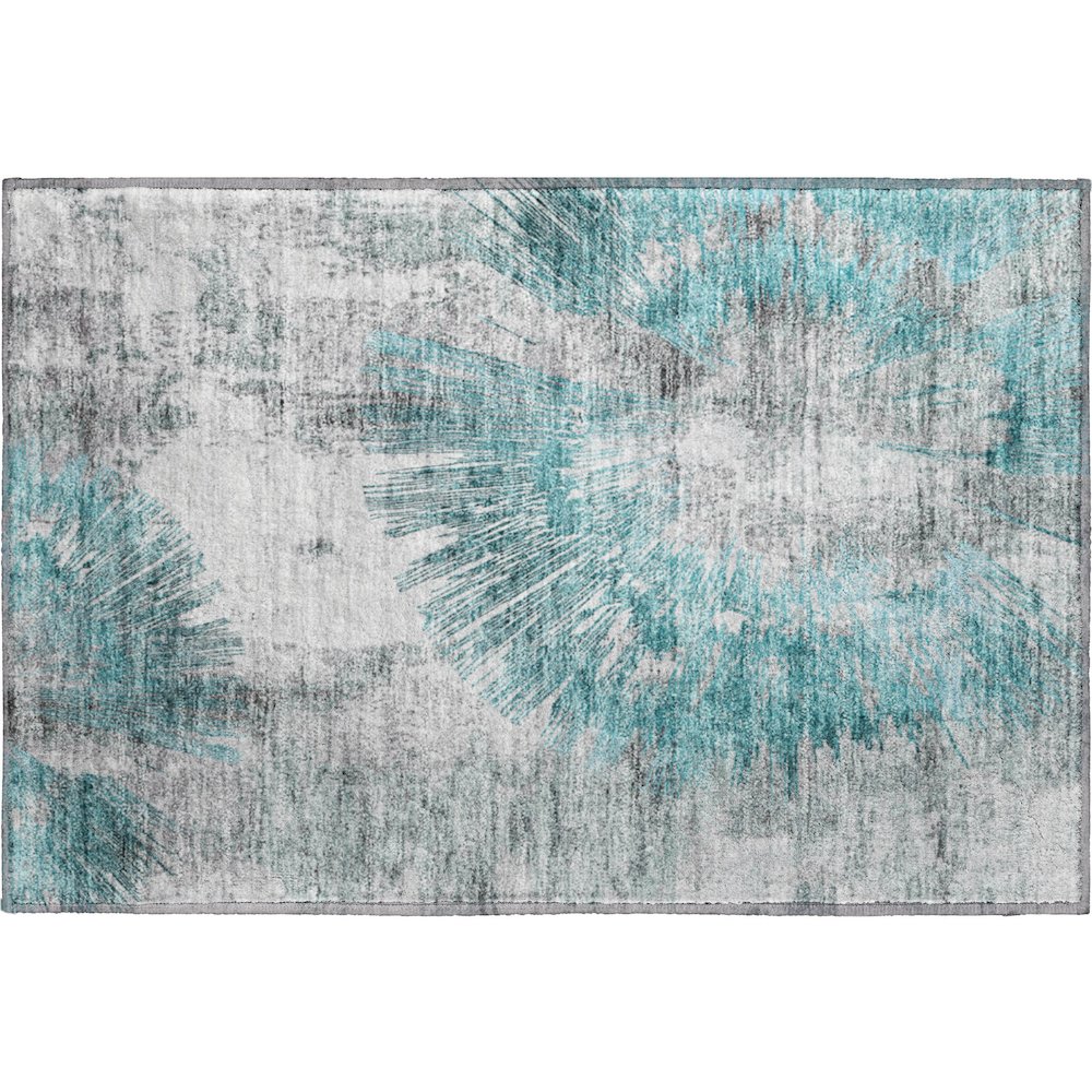 Premium Machine Washable Mayfield AMF773 Teal 1'8" x 2'6" Rug. Picture 1