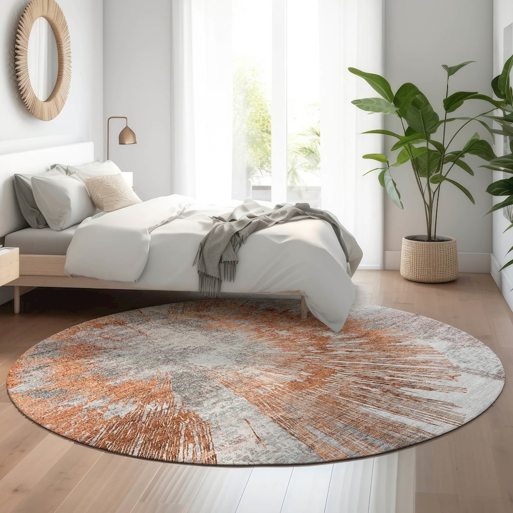 Premium Machine Washable Mayfield AMF773 Terracotta 8' x 8' Round Rug. Picture 5