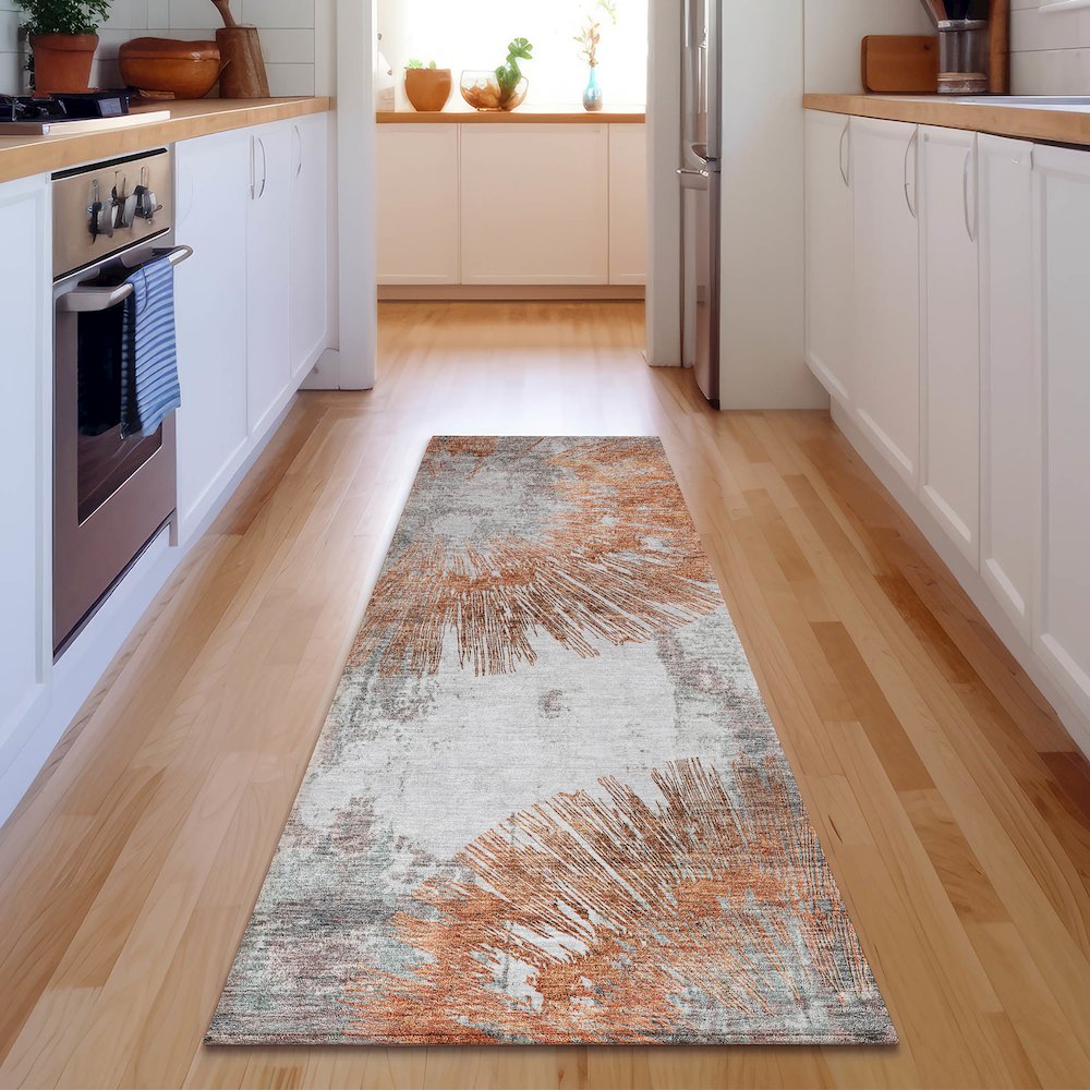 Premium Machine Washable Mayfield AMF773 Terracotta 2'3" x 7'6" Runner Rug. Picture 5