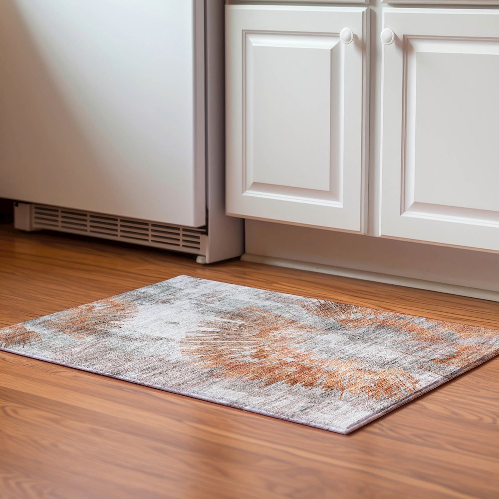 Premium Machine Washable Mayfield AMF773 Terracotta 1'8" x 2'6" Rug. Picture 5