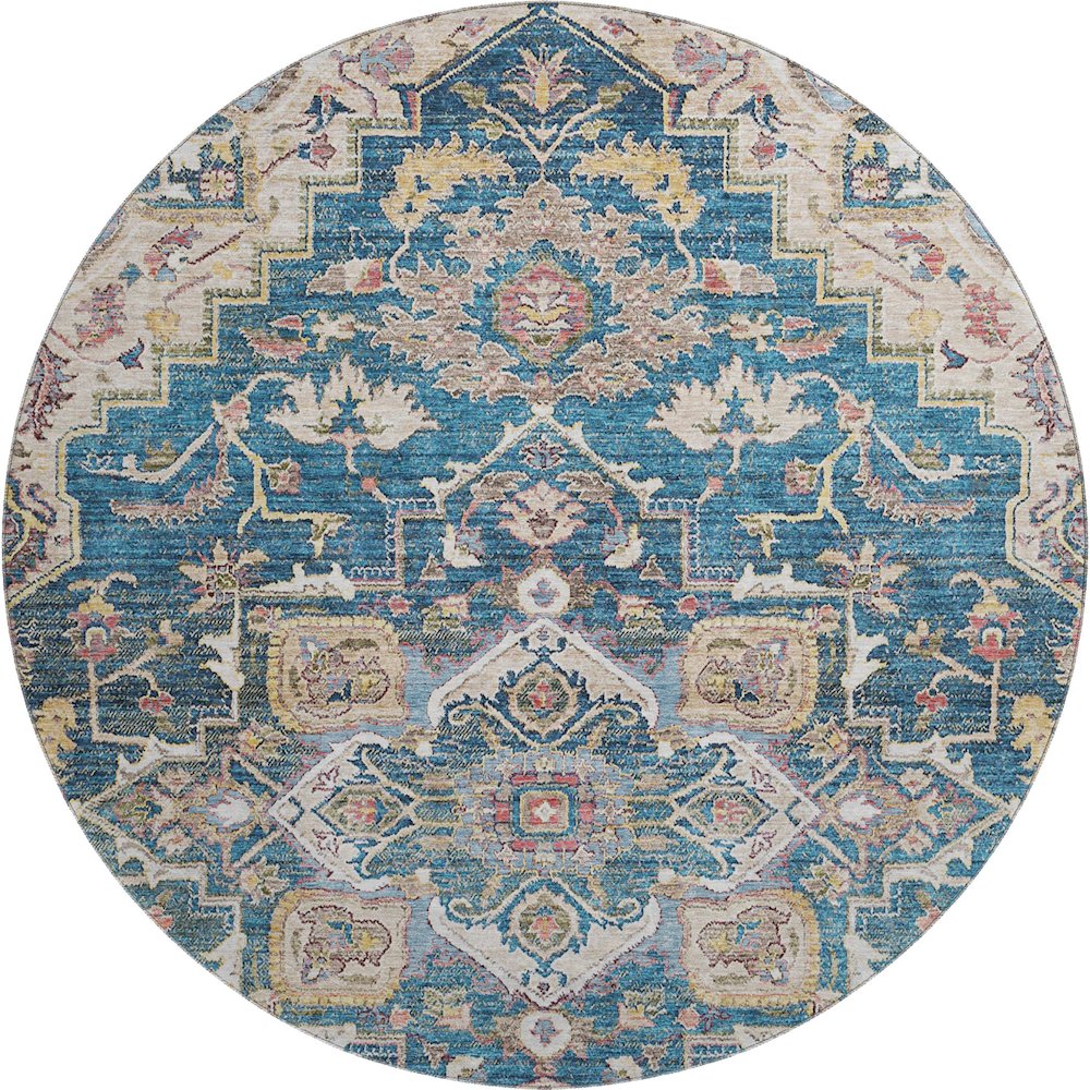 Premium Machine Washable Mayfield AMF774 Blue 8' x 8' Round Rug. Picture 1